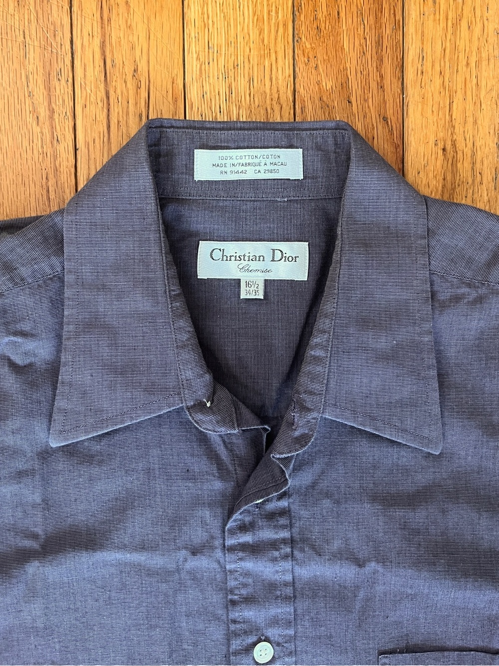 VTG Christian Dior Chemise Grayish Purple Button Shirt 80s 90s Spread Collar